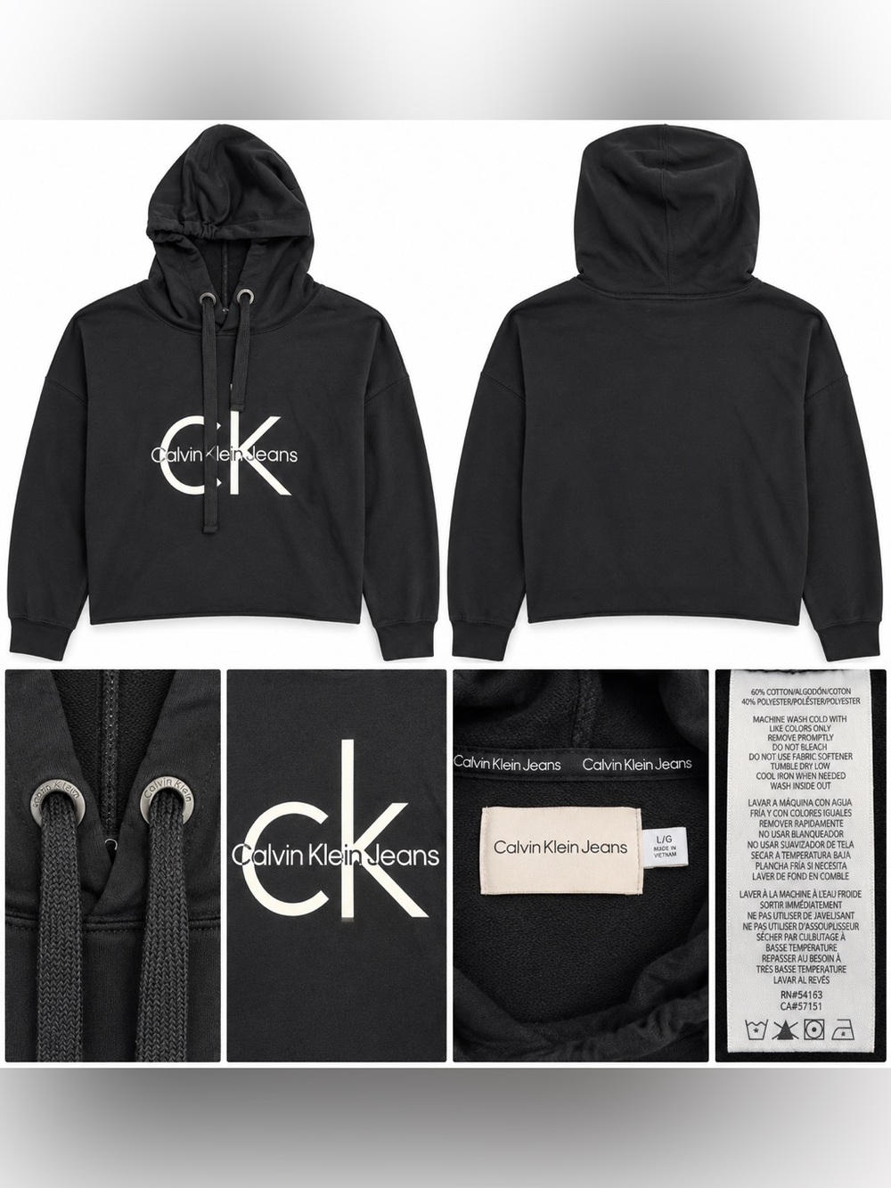 Calvin Klein Jeans Women’s CK Logo Cropped Hoodie – Size Large